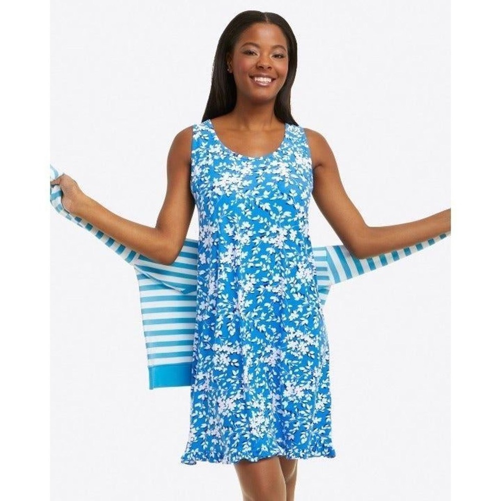 Womens Size Small Medium Draper James Blue Ruffle Nightie in Blue Shadow Floral